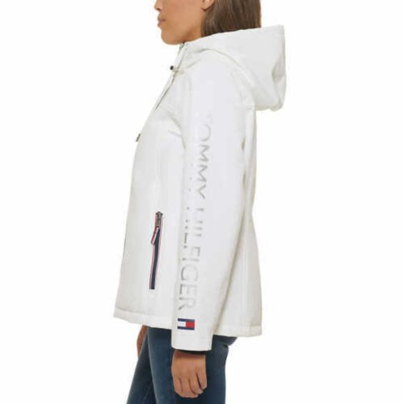 NWT Women's Softshell Hooded Lined Jacket White Tommy Hilfiger - Picture 4 of 11